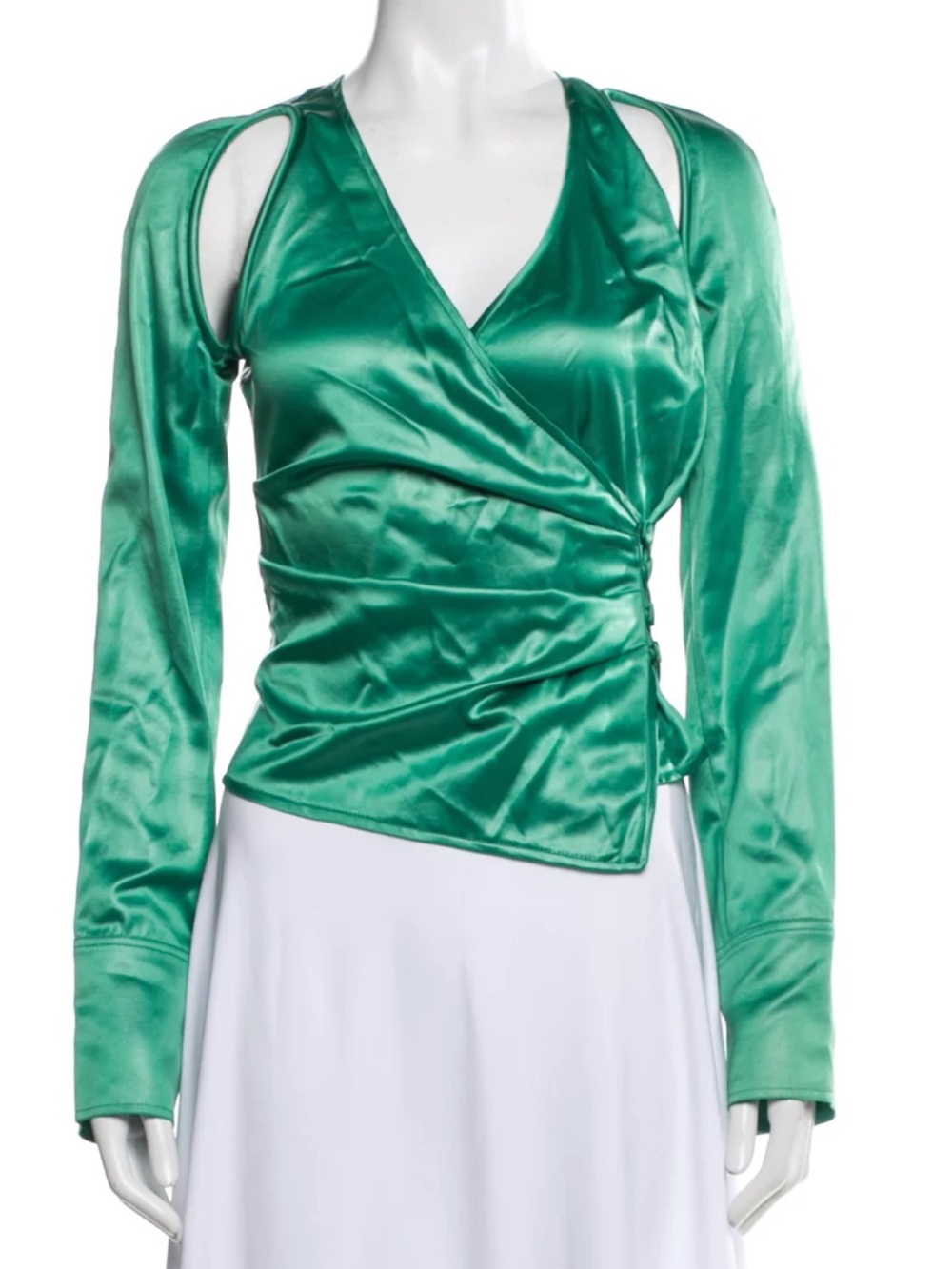 Nanushka Emerald Satin Wrap Blouse